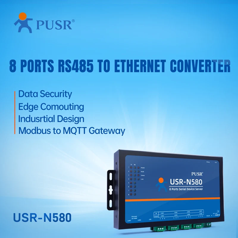 PUSR 8 Ports RS485 to Ethernet Converter Serial Device Server MQTT Modbus Gateway Support SSL/ TLS Edge Computing USR-N580