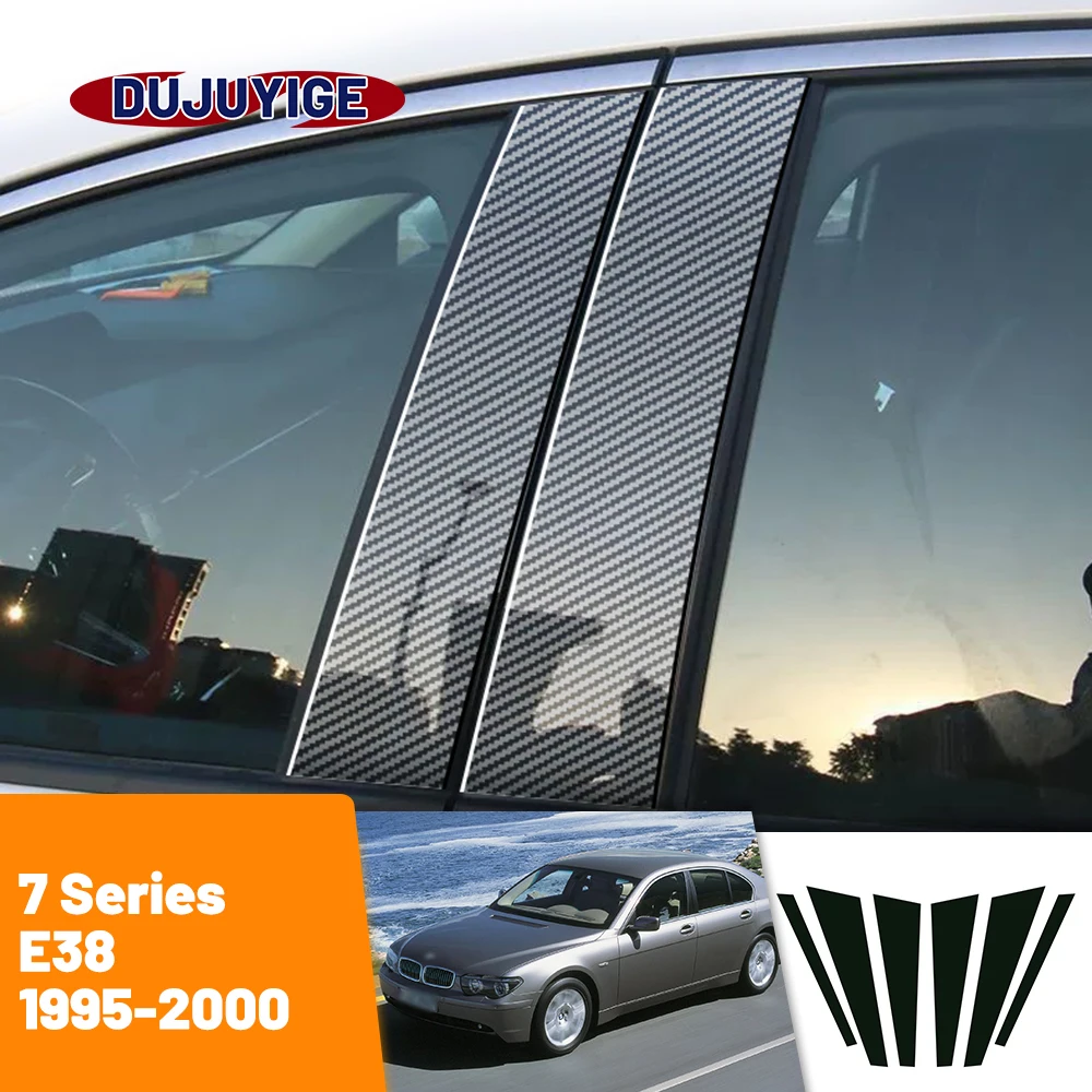 For BMW 7 Series E38 1995-2000 1996 1997 1998 1999 Carbon Fiber Window Door Column Deal B C Pillar Post Cover Trim Sticker