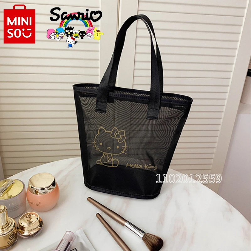 HelloKitty's New Women's Mini Handbag Luxury Brand Original Mesh Transparent Beach Bag Cartoon Cute Women's Bag High Quality