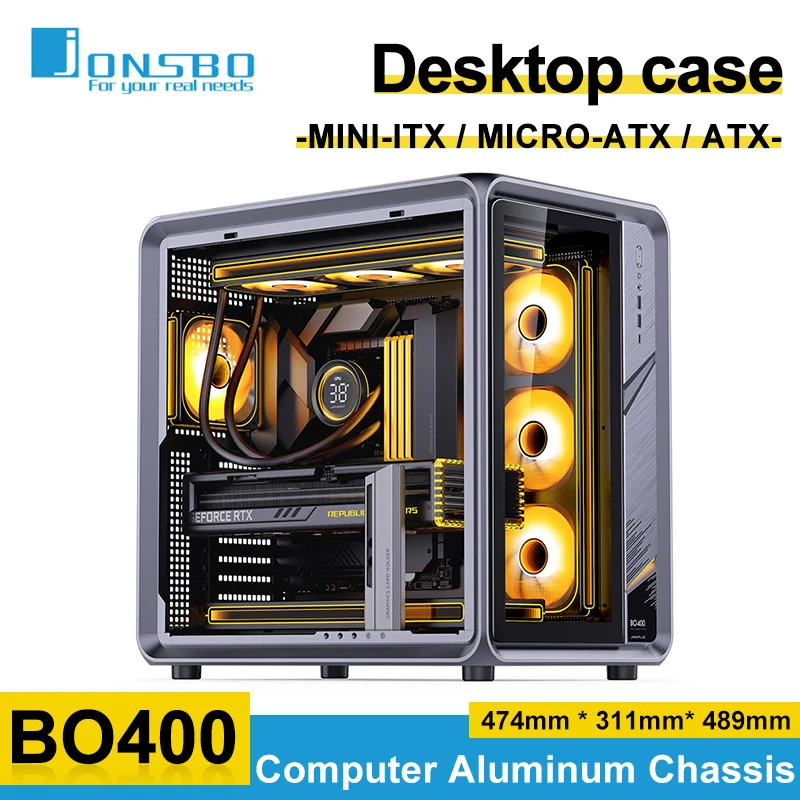 Jonsbo BO400 Aluminum Seaview Room Case ATX MINI-ITX M-ATX Chassis 10 Fan Slots Computer Game Main Case 360 Water-cooling Host