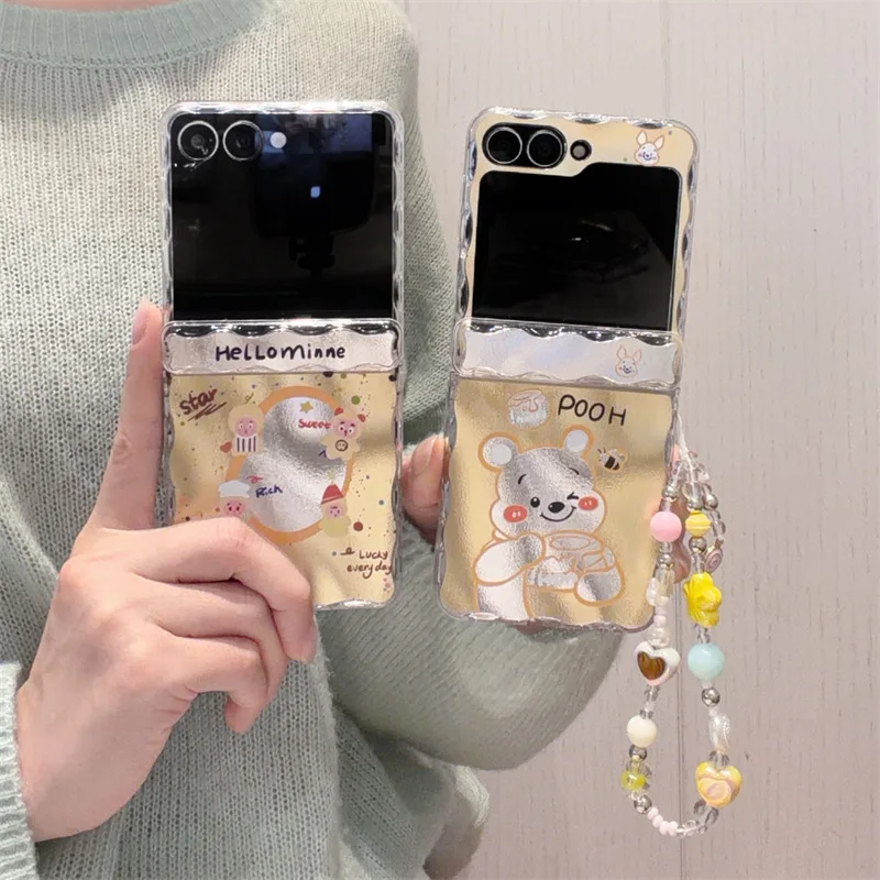 

Cartoon Wave Honey Bear for Samsung Galaxy Z Flip 7 6 5 4 Protective Back Cover for ZFlip5 ZFlip6 ZFlip7 Case Shell