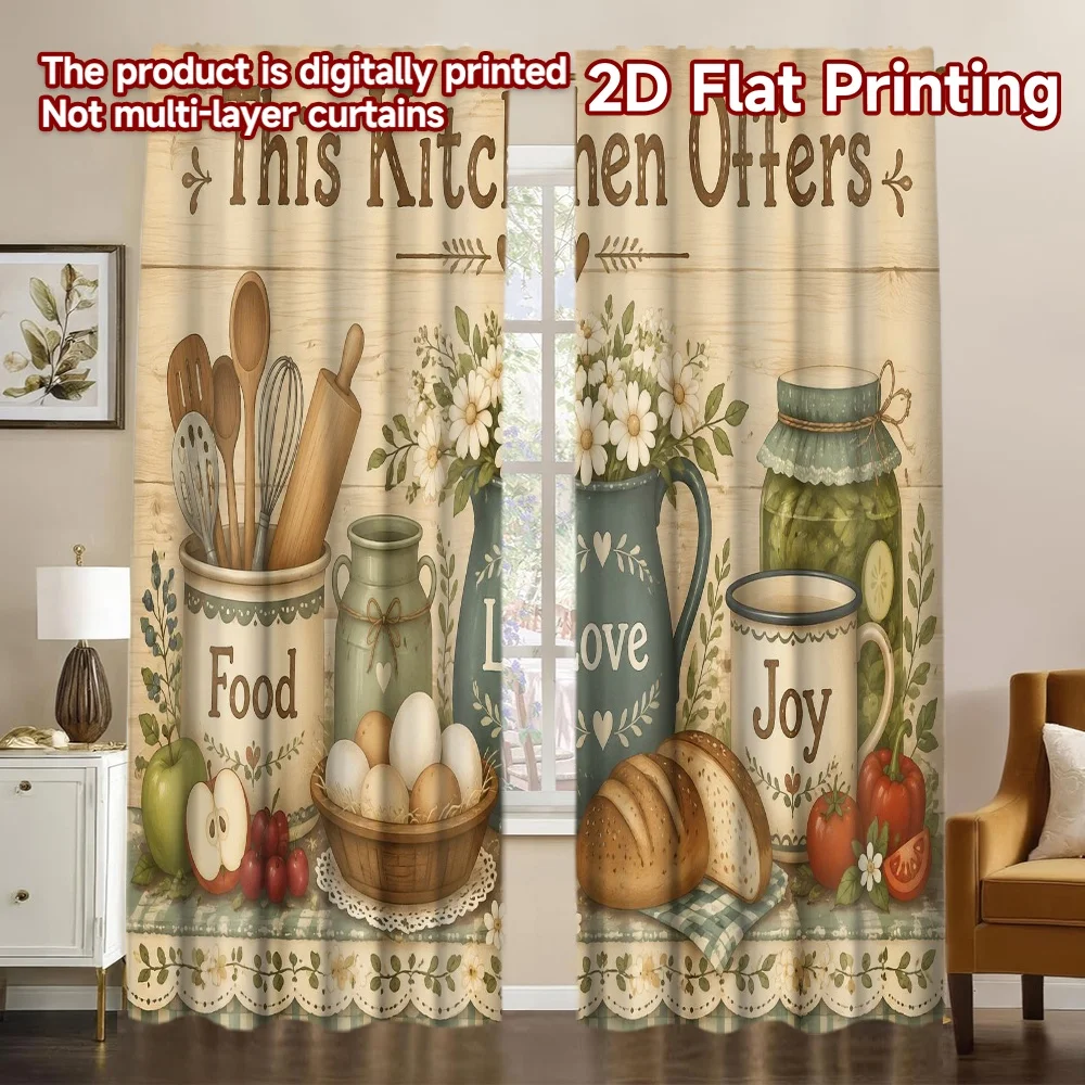 2D FLAT PRINTING 2pcs Curtains (Without Rod) Cozy Kitchen Essentials Fashionable Chic Curtains Versatile Polyester Fabric
