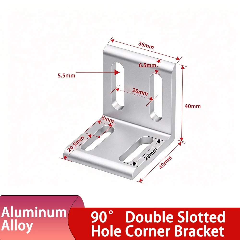 1/5pcs 90 Degree Double Slotted Hole Corner Brackets Aluminum Alloy Brace Fastener For 20 30 40 45 Series Aluminum Profile