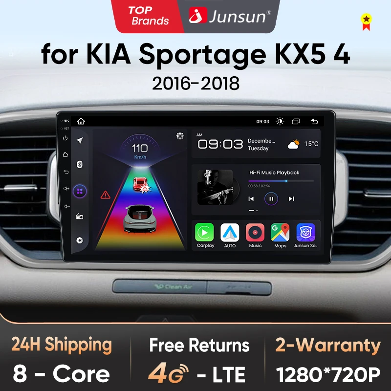 Junsun V1 AI Voice Wireless CarPlay Android Auto Radio For Kia Sportage 4 QL 2016 - 2018 4G Car Multimedia GPS 2din autoradio