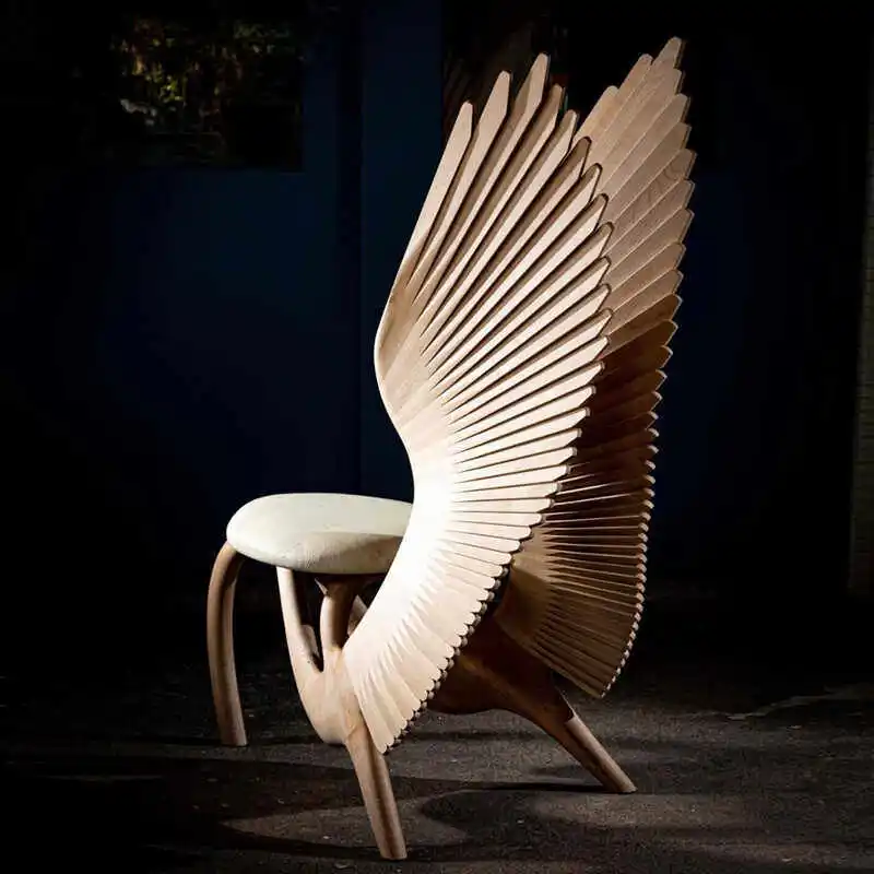 

Solid wood angel seat exhibition hall art model room decorative chair Nordic wabi sandy wind casual special-shaped wing chair