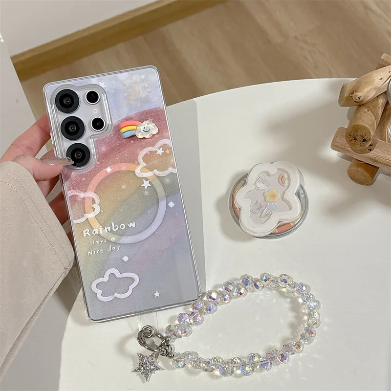 

Cute Cartoon 3D Rainbow Magsafe Transparent Case for Samsung Galaxy S23 Ultra S24 Ultra S25 Ultra Cover Protective Shell