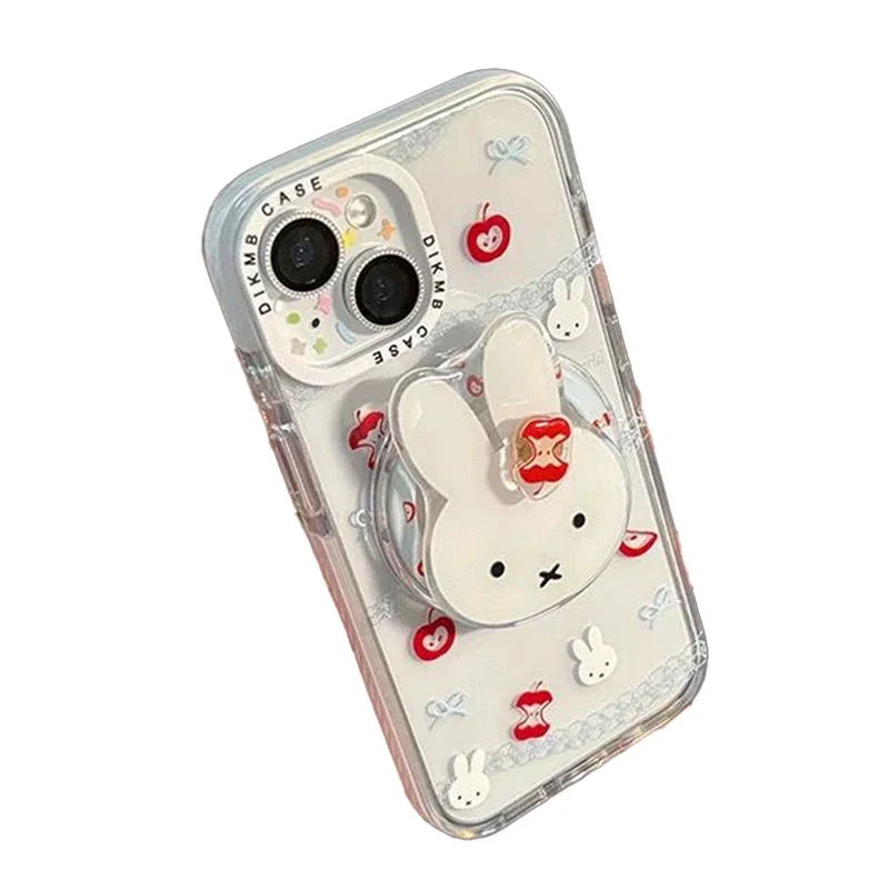 

Kawaii Miffy чехол для телефона подходит для Iphone 16, 15, 14, 13, прозрачный чехол для телефона с рисунком Apple Core, магнитная подставка, идеальные подарки