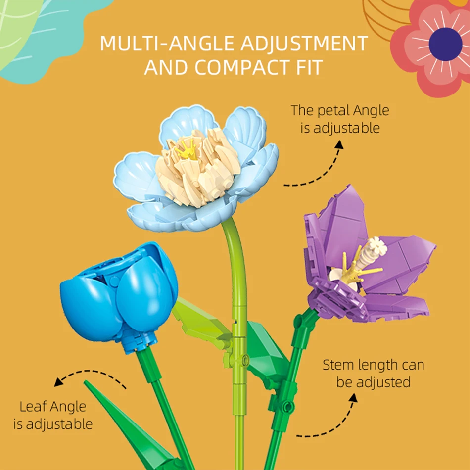 Decorazioni per la casa creative Bouquet di fiori eterni Blocchi di costruzione Rosa Narciso Peonia Pianta simulata Mattoni Giocattolo Regalo di San Valentino