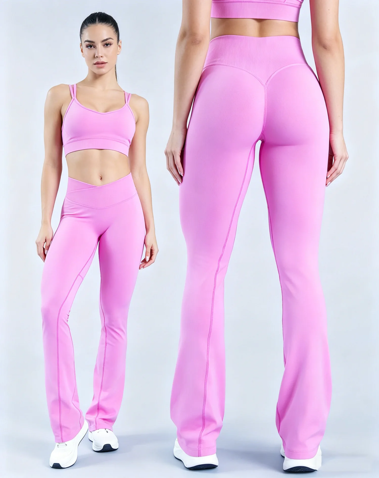 Denyf Impact Full Flared Trousers Women's Hip-lifting Naked Casual Wide-leg V-waist Pleated Tight Yoga Sports Pants for Riding