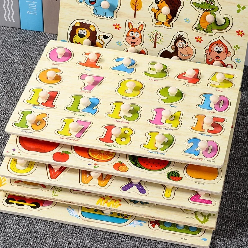 Cartoon 3D Houten Puzzels Montessori Baby Speelgoed Houten Peg Puzzels Hand Grab Boards Speelgoed Vroege Educatieve Puzzels Speelgoed Kids Gift