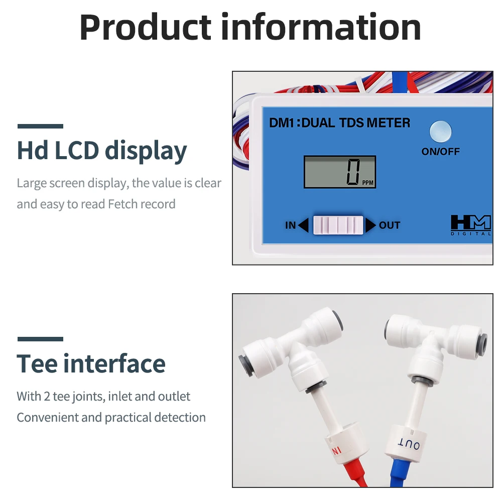 Online Water Quality Tester DM1 Dual TDS Meter/DM2 Dual EC Meter HD LCD Display Dual Probe Drinking Water Pool Aquarium PH Meter