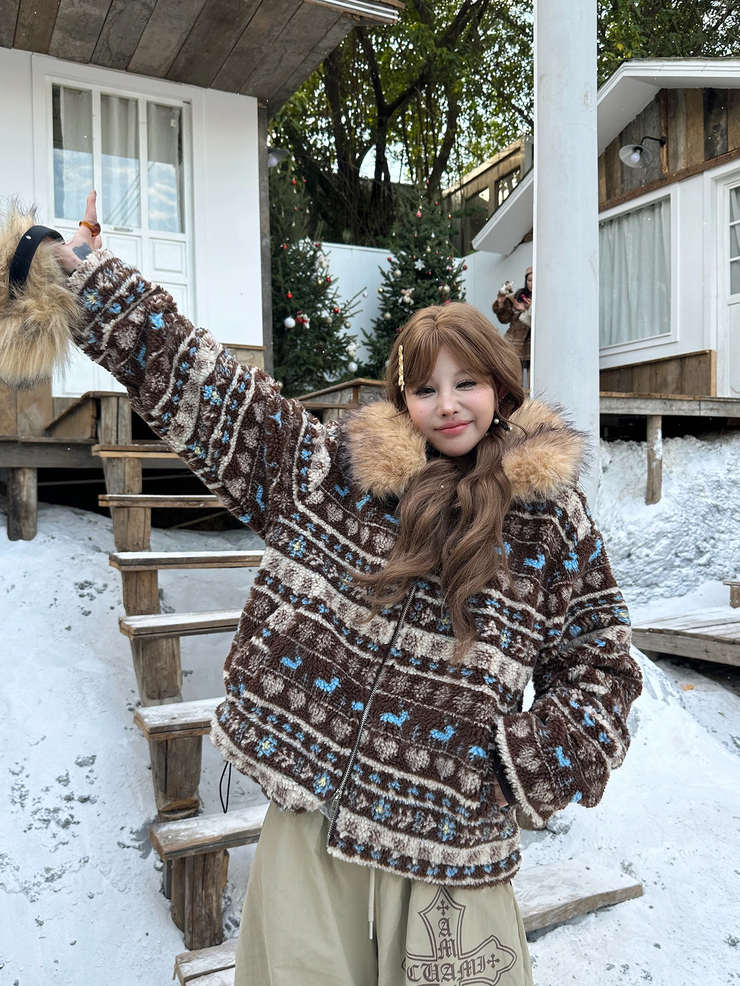 

Женская утепленная куртка Sixminu Fce с подкладкой, съемным меховым воротником, хлопковая, теплая, приталенная, винтажная, для повседневной носки, на молнии