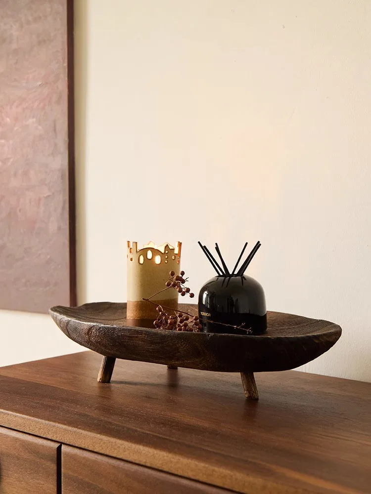 Handwork Wooden Pallet Light Luxury Retro Style Snack Fruit Dish Home Art Decoration Jewelry Display Tray Sundries Storage Tray