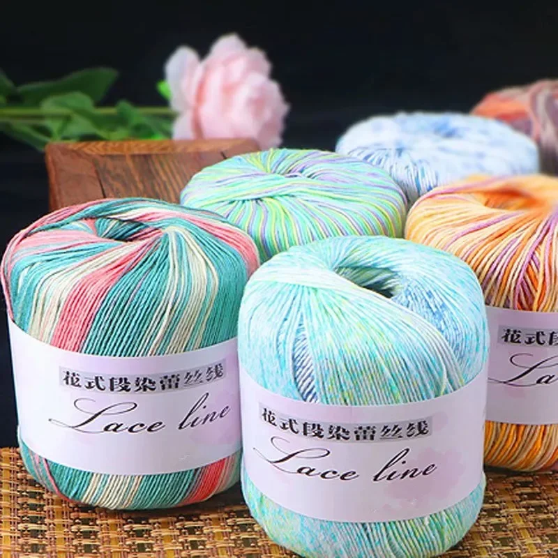 50g/Tuanhua Style Segmented Dyeing Silk Thread for Hand Woven Clothing DIY Doll Yarn Segmented Dyeing Gradient Yarn