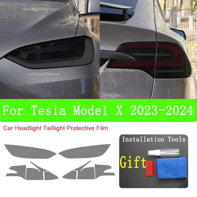 For Tesla Model X 2023-2024 Accessories Car Headlight Protective Film Vinyl Restoration Transparent Black TPU  Repair Sticker