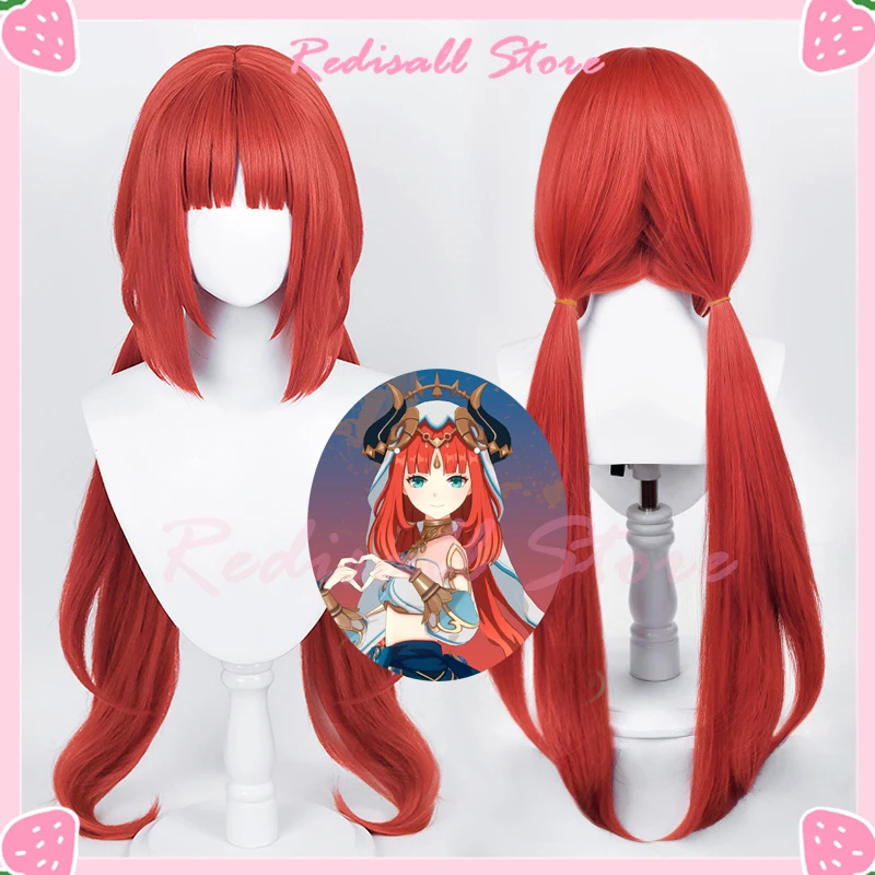 

Sumeru Nilou Cosplay Wig Twin Ponytails Red Long Side Bangs Heat Resistant Hair 2022 Game Role Play Headwear