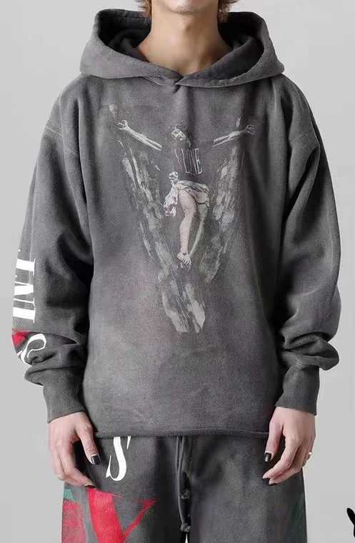 

Saint MXXXXX Vintage Waed Street Sle Hoodie Faion Urban Spring Autumn Winter Thin Model Youth Full Sve Geometric Pat...