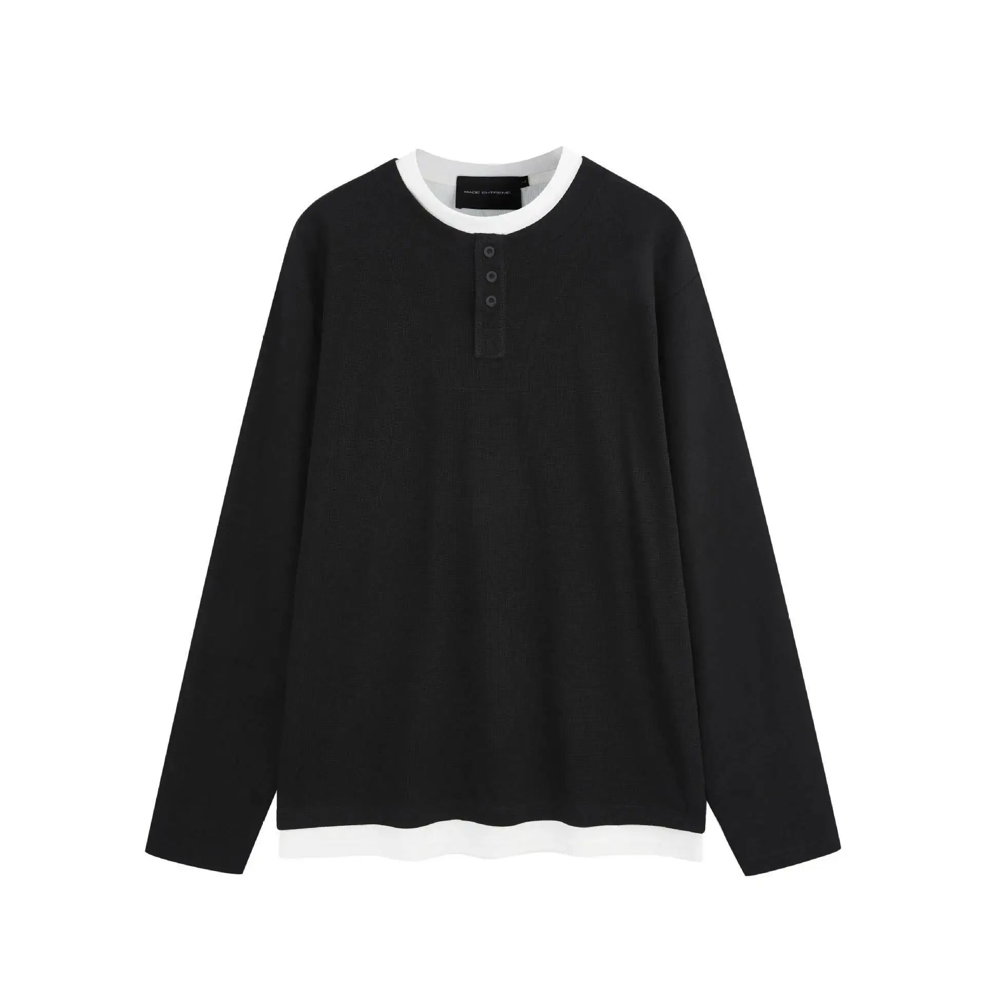 Autumn Winter Men's Fake Two Piece Sweatshirt Waffle Long Sleeve T-shirts Niche High End Vibe Comfortable Henley Collar Top