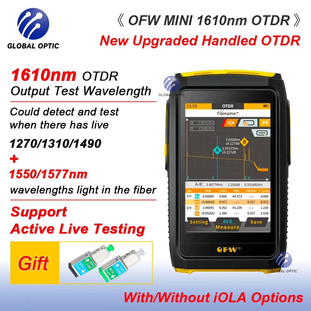 OFW Handheld Mini OTDR Active Live Fiber Tester 1610nm 20dB Optical Reflector Reflectometer Touch Screen OPM VFL Event Map