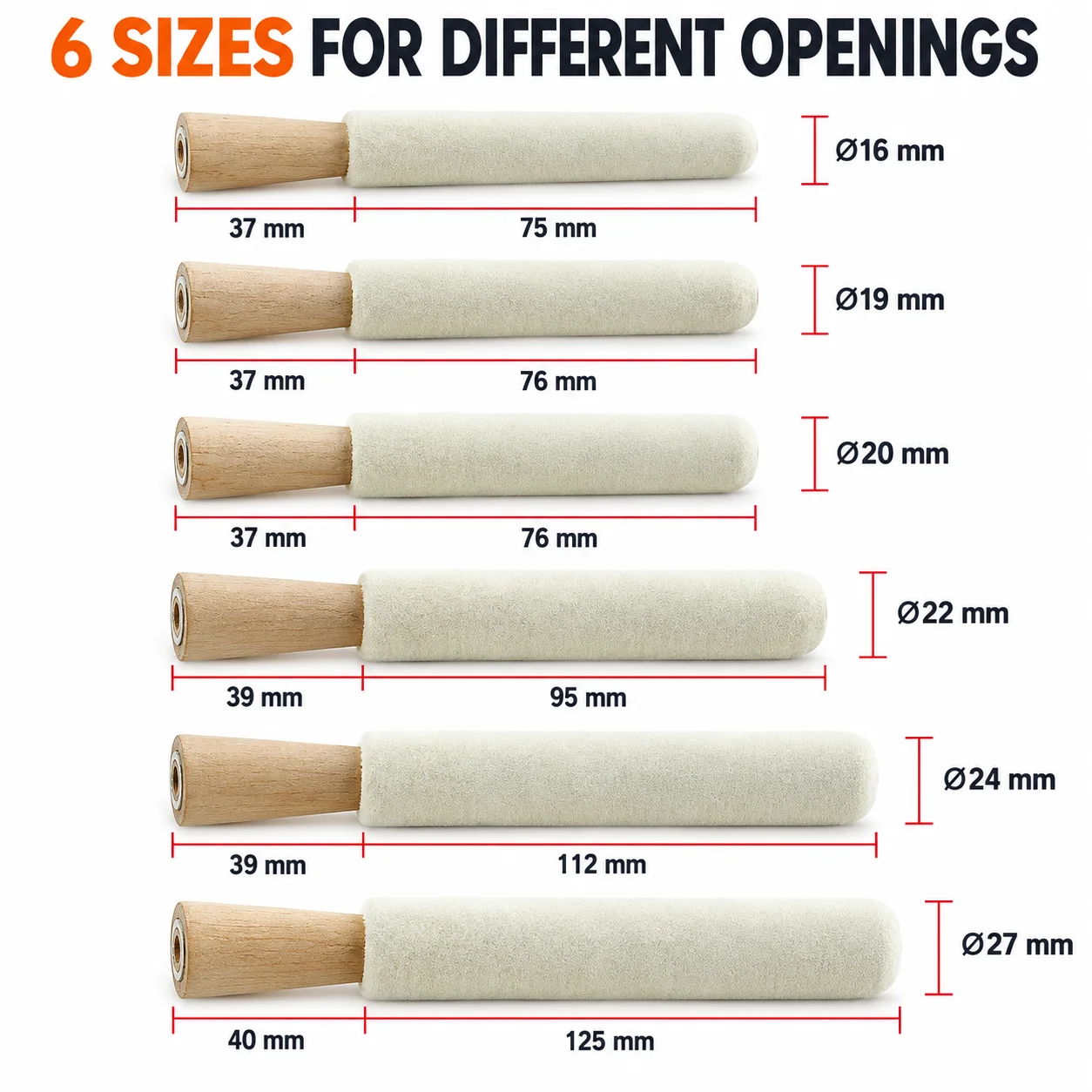 TOKTOS 6PCS Jewelry Bracelet Ring Inner Hole Polishing Rod Set Fluff Buffing Tools for Bangles Rings Jewelry Finishing