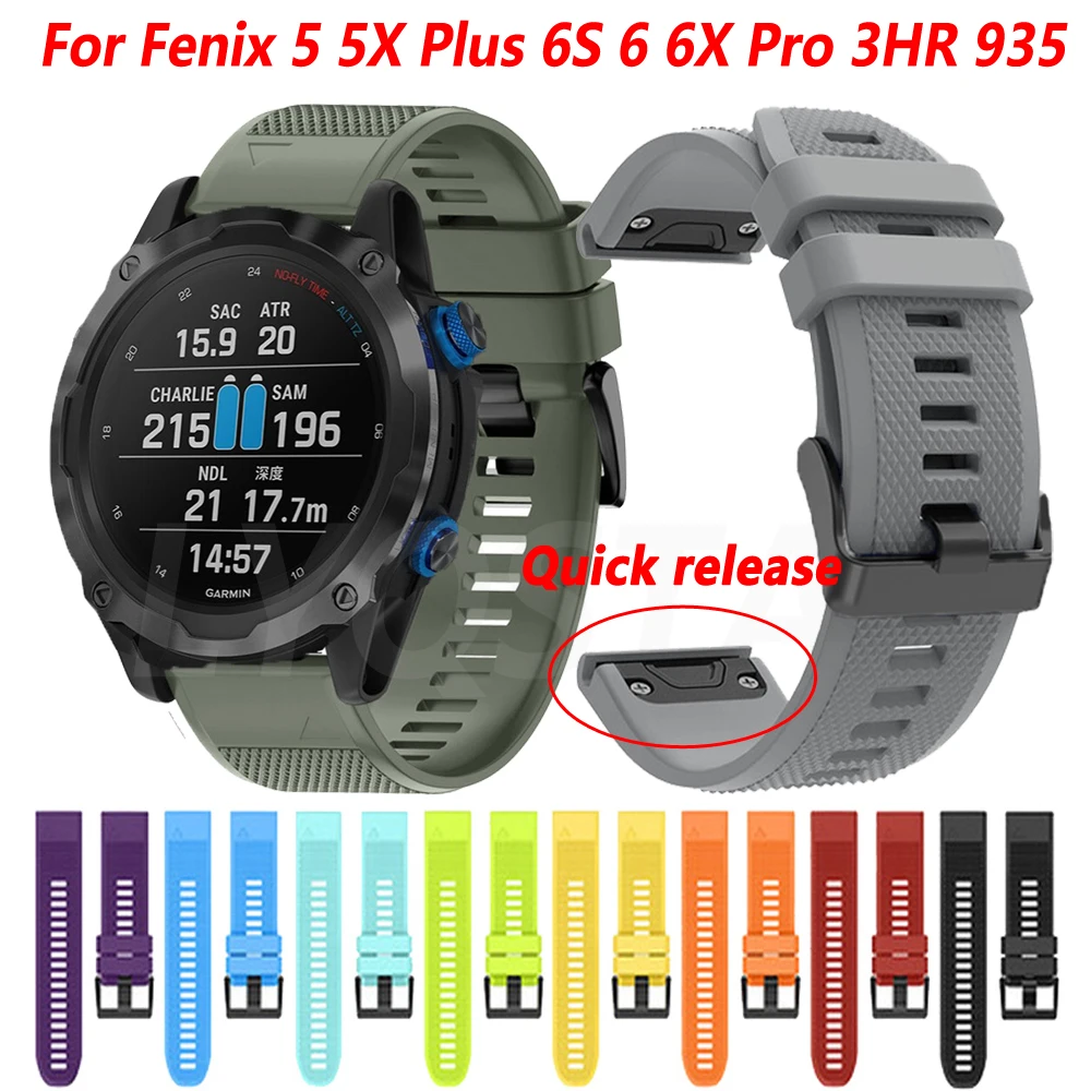 

20 22 26mm Smart Watchband Strap For Garmin Fenix 6 6S 6X Pro 5X 5 5S Plus 3HR 945 Delta PX MK2 Quick Release Silicone Bracelet