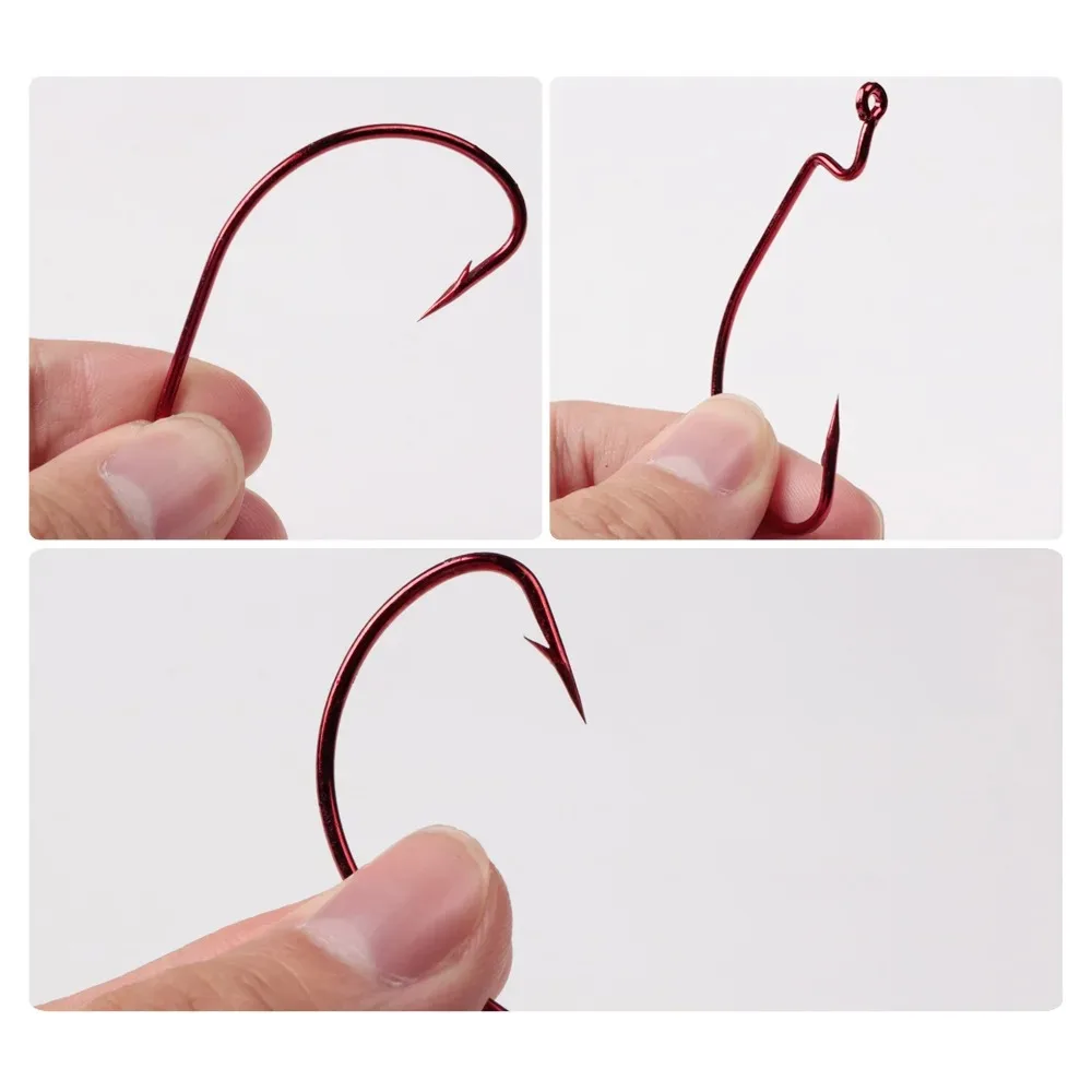 

10PCS Wide Gap Offset Worm Hooks High Carbon Steel Barbed Fishing Hooks for Soft Plastic Lures Texas Rig Bass Fishing Tackle