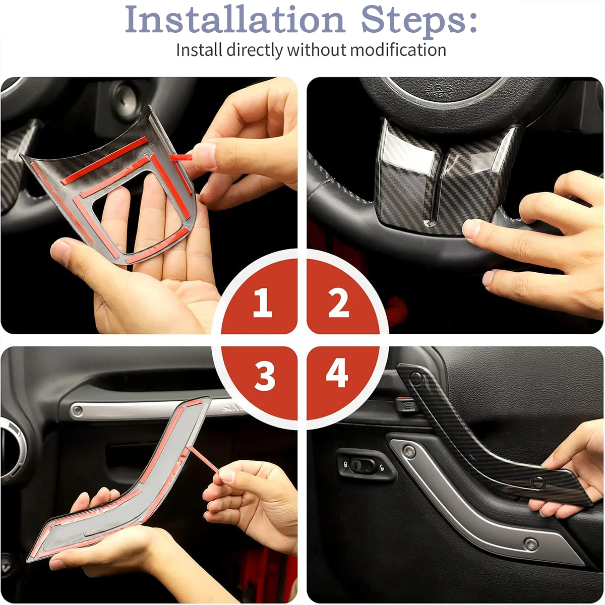 18Pcs Car Interior Decoration Cover Kit for Jeep Wrangler JK 2011-2017 4-Door Steering Wheel AC Frame Handbrake Cup Holder Cover