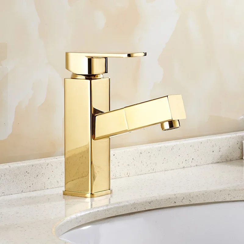 

Vidric Square gold plating brass put out basin faucet Shampoo faucet hot and cold mixer taps torneira de pull-out