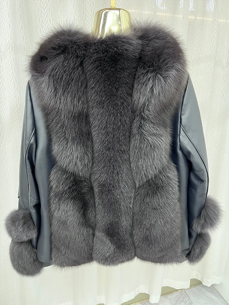 2024 New Women Winter Real Natural Fox Fur Coat Jacket Goose Down Jacket Genuine Leather Luxury Thick Warm Female Coats