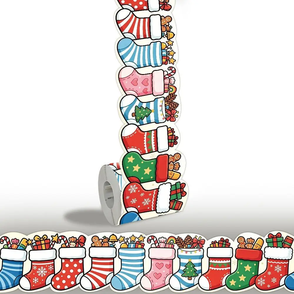 Christmas Stocking Bulletin Board Border 10m/Roll Cuttable Border Trim Roll Scalloped Edge Decorative Board Border Sticker