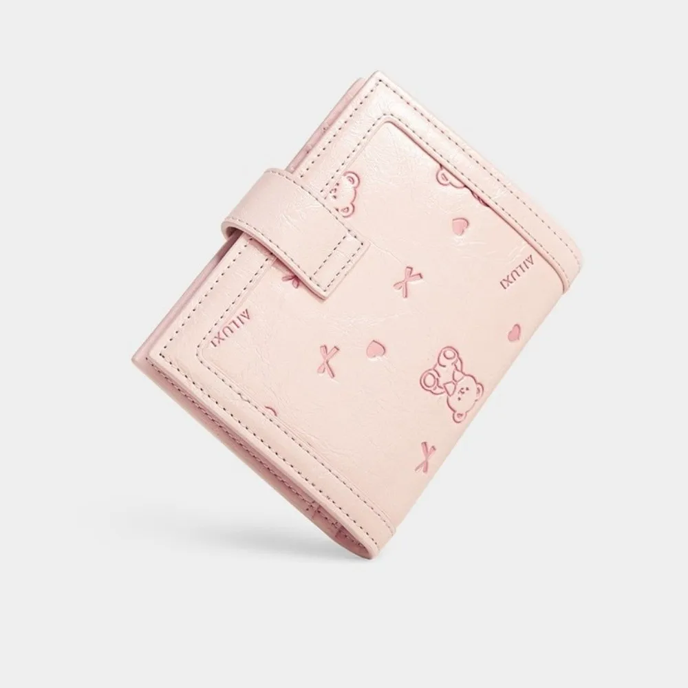 لطيف بو الجلود محفظة قصيرة البسيطة الوردي عملة الحقيبة الدب الصغير حامل بطاقة الائتمان النساء فتاة هدية #1