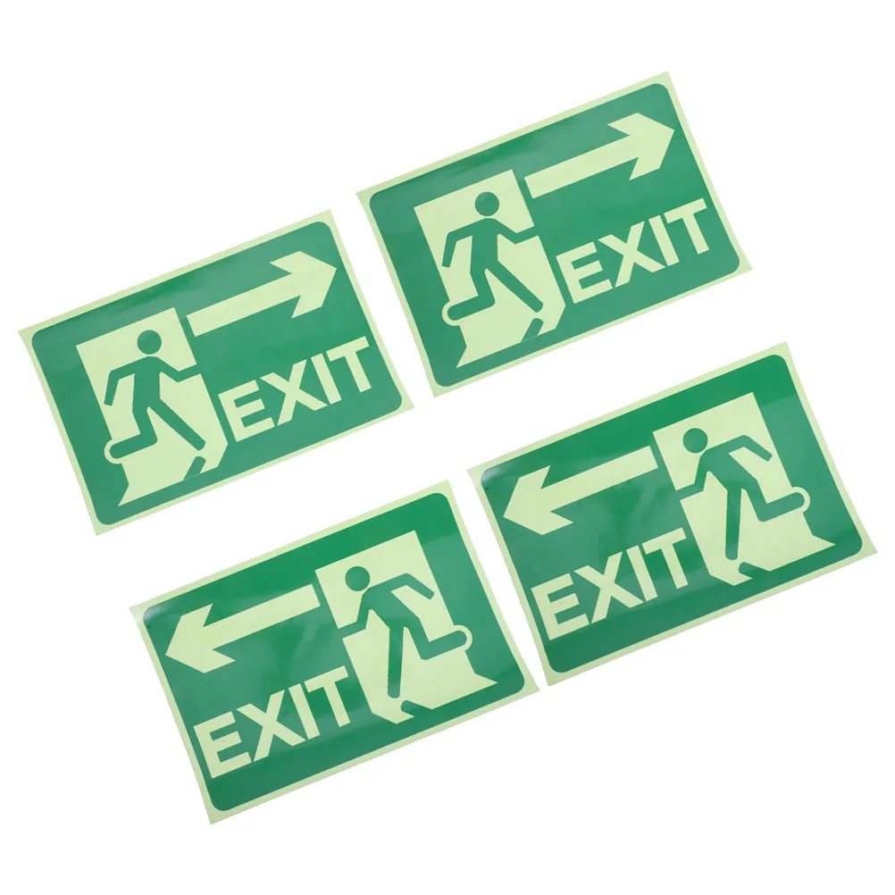 4 шт., светящийся в темноте знак выхода, наклейка, самоклеящийся светящийся индикатор безопасности для использования в помещении и на открытом воздухе, наклейка для экстренного эвакуации