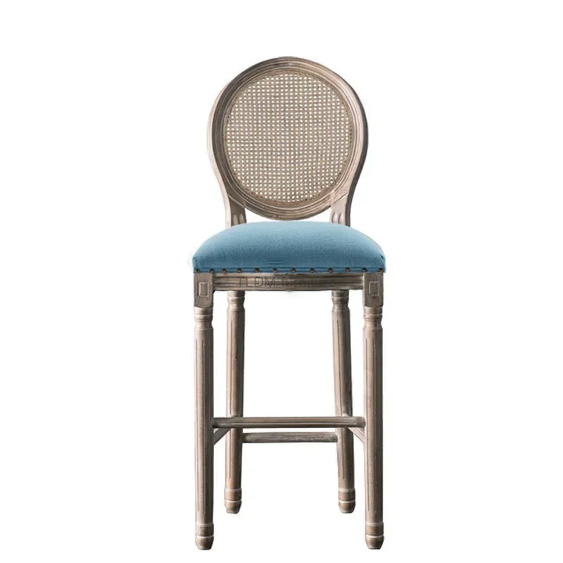 Antique Bar Stools Home Bar Furniture American Solid Wood Bar Chairs European Retro Backrest High Chair Villa Chair for Kitchen