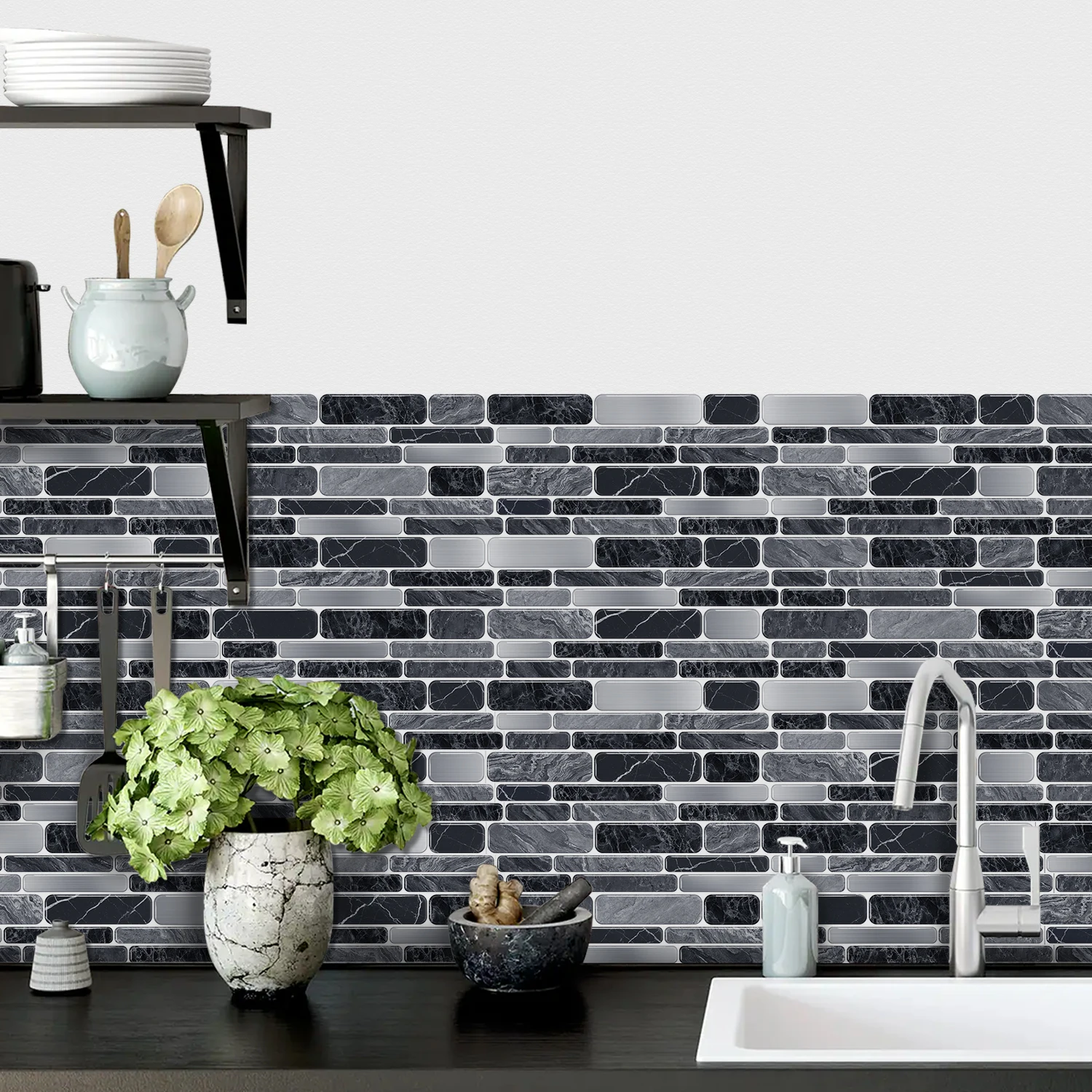 

Marble Peel and Stick Backsplash Tiles 3D Self Adhesive Wall Sticker for Kitchen Bathroom Waterproof Home Decor DIY