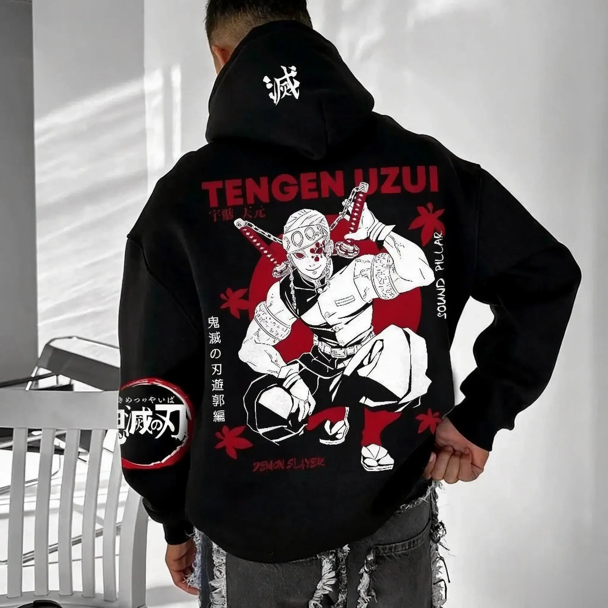 

2026 New Demon Slayer Tengen Uzui Hoodie Men Anime Graphic Print Cotton Streetwear Casual Cosplay Jacket Pullover Sweatshirt