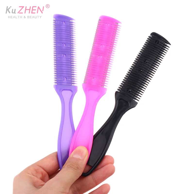 5 قطعة سكين مزدوج الوجهين قطع الشعر مشط فرش مع شفرات حلاقة المتقلب قطع ترقق الحلاق صالون الشعر مشط الحلاق #4