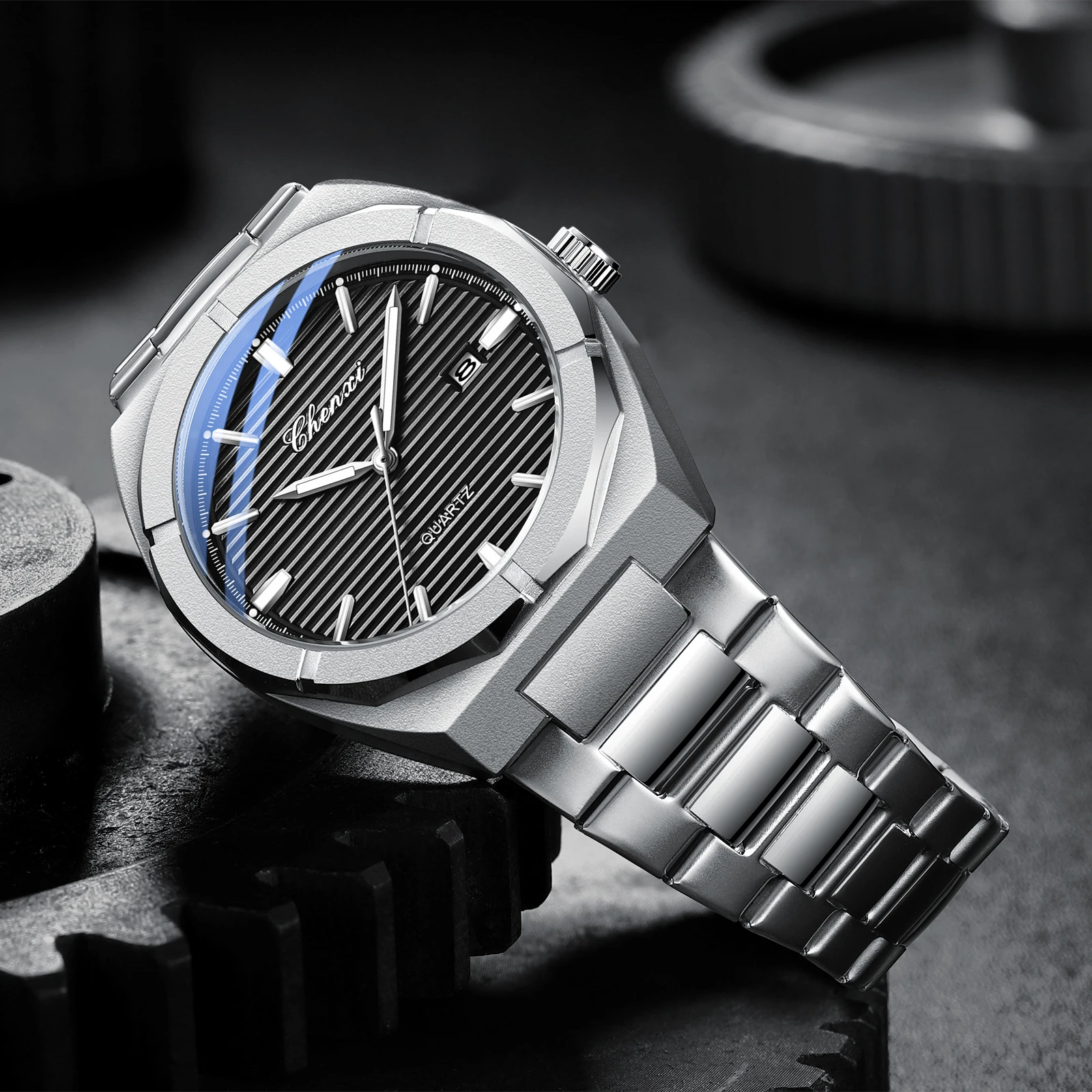 Chenxi 0062 kwarcowy zegarek na rękę ze stali nierdzewnej dla mężczyzny luksusowy wyświetlacz daty świecąca bransoletka moda męska oryginalny zegar