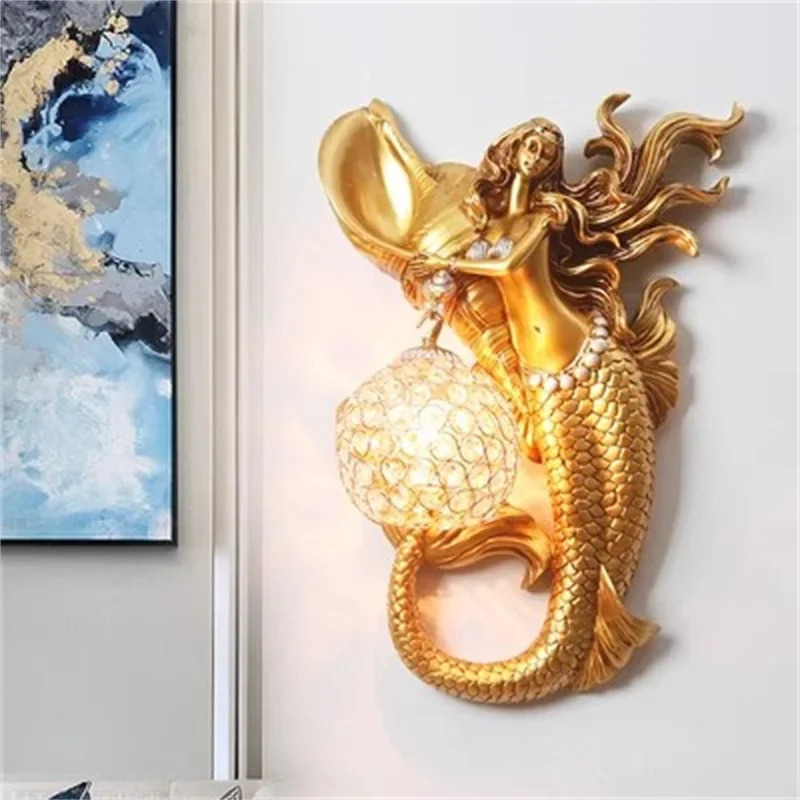 

Nordic Mermaid LED Wall Lamp For Living Room Home Aisle Stair Lamp Mermaid Living Room Resin LED Wall Light Fixture Lighting