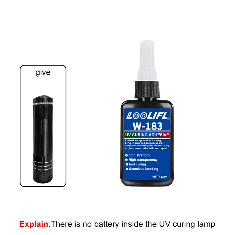 Zeer transparante UV-lijm, waterdicht, UV-verbeterde uitharding, gebruikt voor handwerkproductie, doe-het-zelf-modellen. (met ultraviolette lamp)