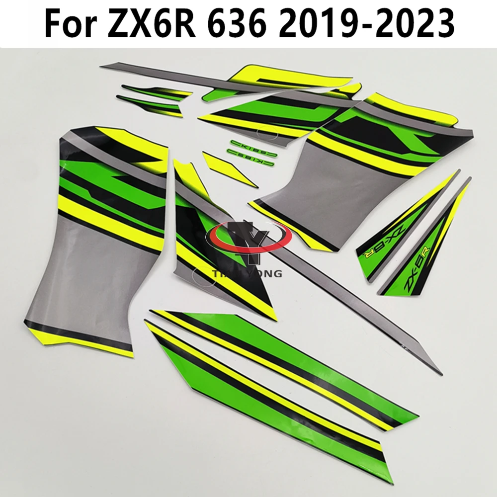 

Silkscreen Applique For ZX6R ZX 6R 636 2019-2020-2021-2022-2023 Decal Sticker Full Fairing Kit Green Yellow Gray Striped Prints