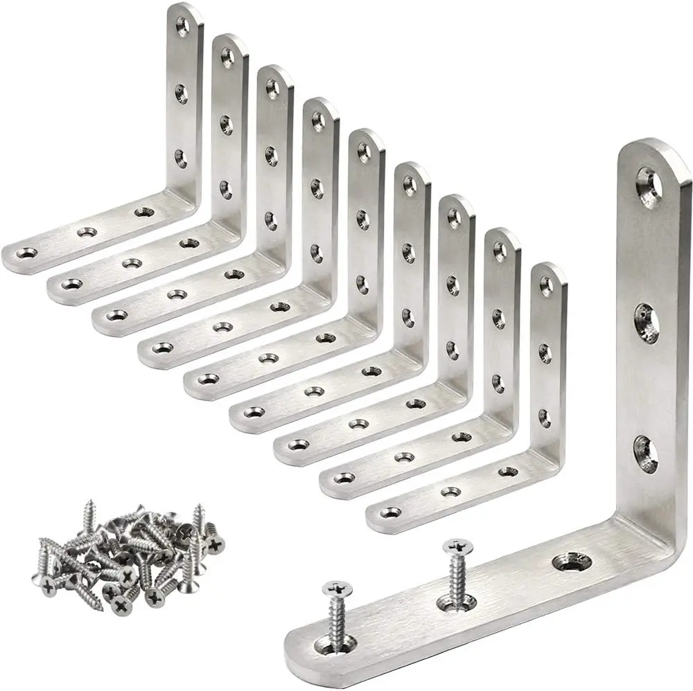2/4/8sets Metal L-Shape Brackets, 90 DegreeBracket,Stainless Steel Right Angle Mounts with Screws for Wood Shelves Furniture
