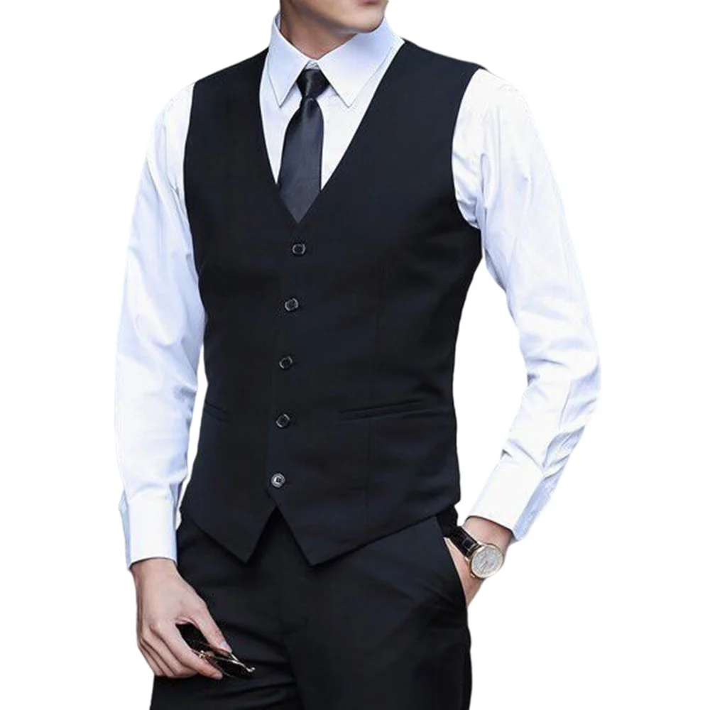 2023 New Men\'s Classic Formal Business Plus Size Men Solid Color Suit Vest Single Breasted Business Waistcoat Mens Wedding Suit