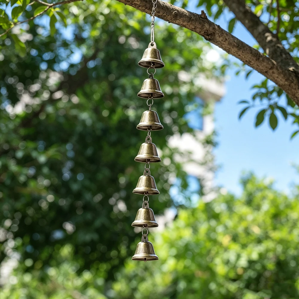 Retro Copper Multi-Bell Wind Chime Connected Small Metal Bell Pendant for Patio Yard Indoor Wall Farmhouse Hanging Decoration