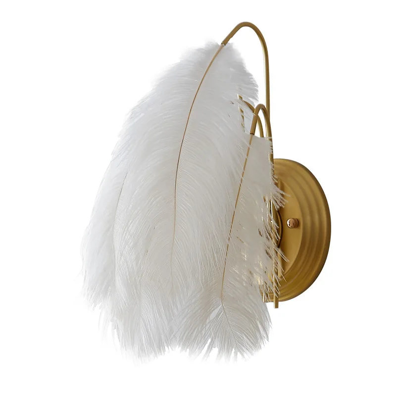 2026 New Feather Wall Lamp Modern Simplicity Ins Warm Romantic Personality Creative Internet Celebrity Bedroom Bedside Lamp