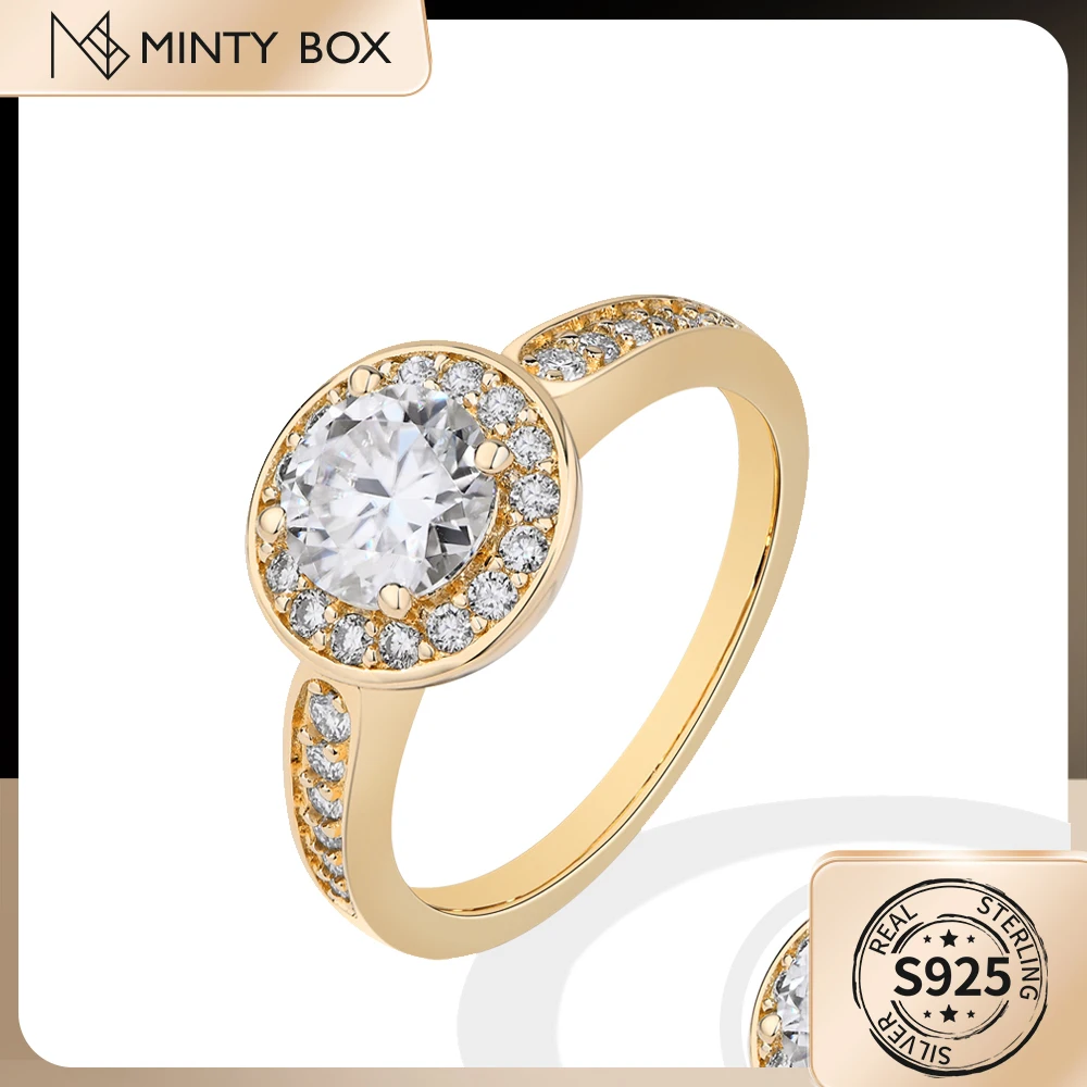 

MINTYBOX Luxury S925 Sterling Silver 1.0ct Moissanite Rings for Women 6.5mm Luxury Fine Jewelry Enagement Bridal Wedding Ring