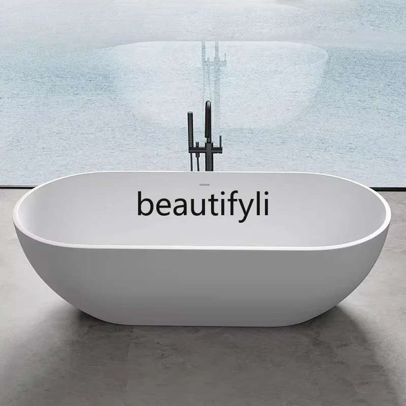

z.FGVasca da bagno indipendente in pietra artificiale Piccolo appartamento domestico Letto matrimoniale ovale con bordo sottile