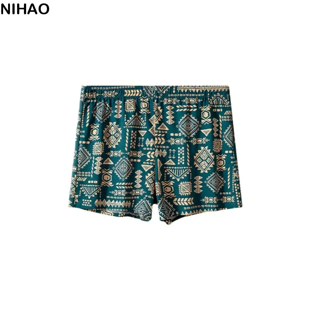 

Breathable Plus Size Men's Boxer Briefs Mid Waist Seamless Printed Panties Short Elastic Shorts Underpants Gifts
