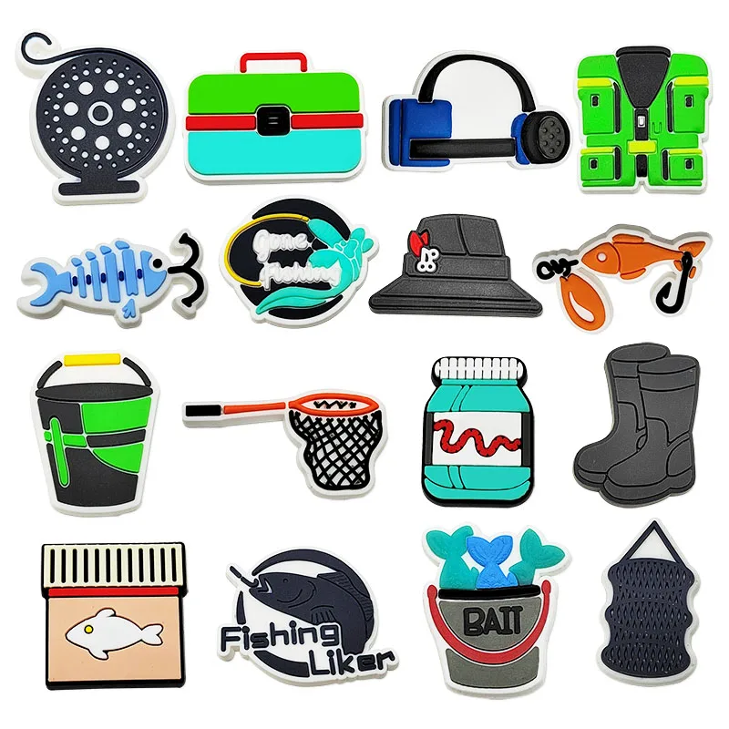 

Sell 1pcs Go fishing Fishing gear Collection Sandals Garden Buckle Decorations Fit Croc Charm Party Present jibbi
