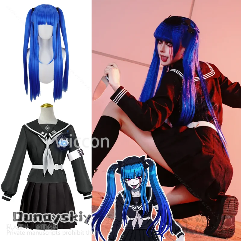 

Game The Hundred Cosplay Amemiya Darumi Anime Costume JK School Uniform Sailor Dress Horror Jirai Kei Girls Wigs платье