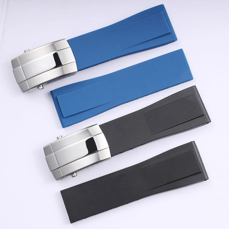 

high quality 24mm flat texture black blue rubber watchband for Breitling waterproof sport silicone watch strap wrist bracelet